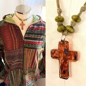 Rare Free People Amber Glass Cross Necklace